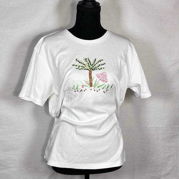 Talbots Tops - Y2K Talbots Sequin Palm Tree Tee